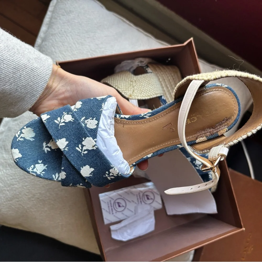 Coach Blue Floral Espadrille Wedge Sandals - Picture 3 of 9